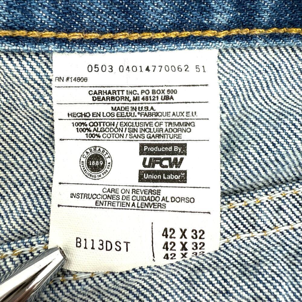 Vintage Carhartt Straight Fit Tapered Leg Jeans Men's Size 41x32 USA Union Made - Picture 7 of 10